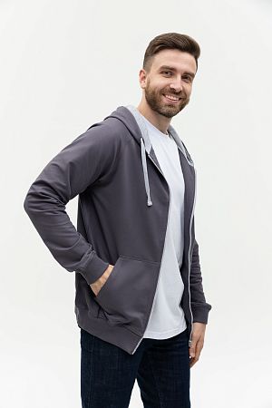 Толстовка мужская STAN с капюшоном на молнии футер без начёса 260, 61, цвет тёмно-серый