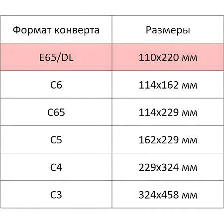 Конверт Комус E65 80 г/кв.м белый декстрин с внутренней запечаткой (100  штук в упаковке)